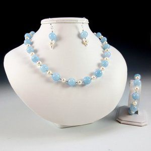 Aquamarine, Pearl, Sterling 3-Piece Set (N/E/B)